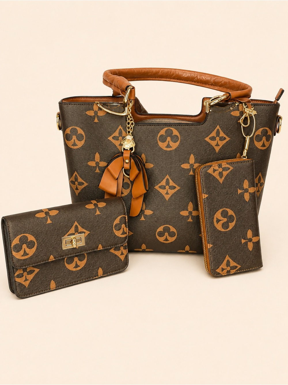 Brown Monogram Tote with Matching Wallets